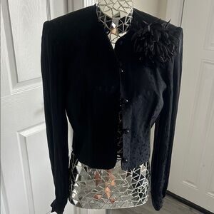 David Hayes Black Silk Women's Blazer with Leopard Print Floral Broach size 8